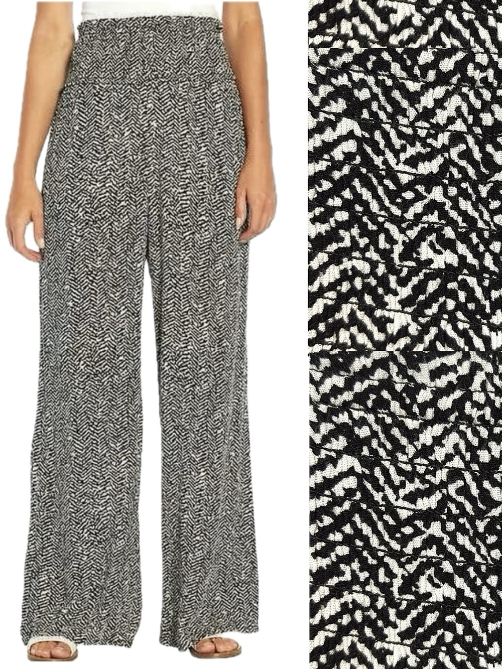 Three Dots Geometric Zebra Pattern Beach Pants Size M High Rise Wide Leg Pull On